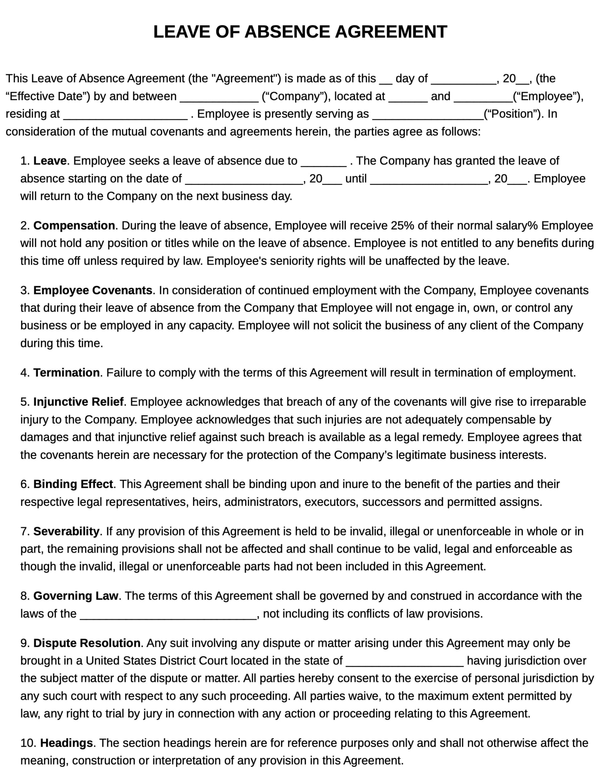Leave Of Absence Agreement Preview