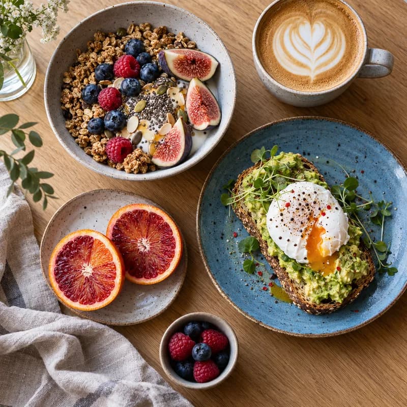Photo culinaire compressée d’une table de brunch